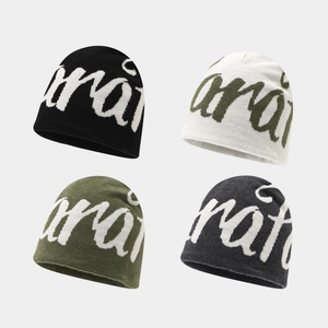 Knit Beanie Hat Acrylic Warm Winter Streetwear Hip Hop Unisex Letter Jacquard Star Pattern Double Sided Pullover