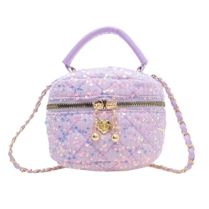 Sac bandoulière pailleté violet pour filles avec chaîne dorée et breloque fleur