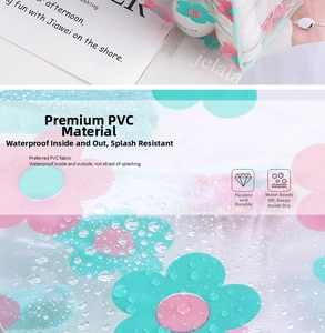 Detail of waterproof PVC wash bag showing flower print and water-resistant surface texture