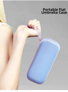 Light blue EVA hard shell umbrella case with a purple handle for flat folding umbrellas