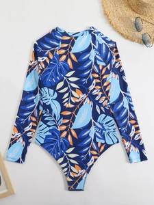 Maillot de surf à manches longues avec imprimé tropical, chapeau de soleil et lunettes