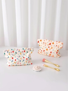 Set di borse per cosmetici carine con pois colorati e motivi a cuore in tela di cotone