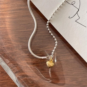 Minimalist S925 sterling silver heart bracelet with snake and bead chain split design