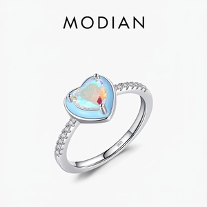 Heart Shaped 925 Sterling Silver Ring With Rainbow Zircon And Light Blue Enamel For Women Fashion Trendy Gift