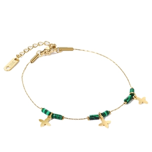 Bracciale retrò in acciaio inossidabile con perle di malachite verde e stella