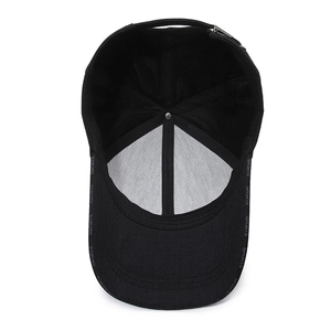 Black men's baseball cap featuring breathable mesh lining and adjustable metal buckle closure