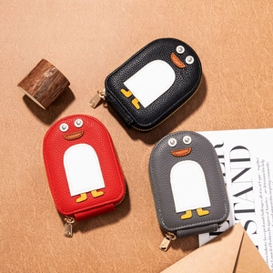 Penguin Shaped Card Holder Accordion Style PU Leather Zipper Coin Purse Cute Cartoon Animal Wallet For Women
