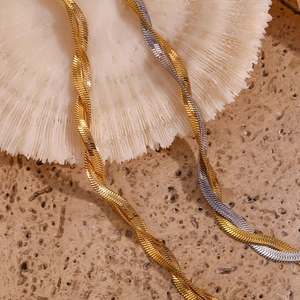 Minimalist double braided snake chain anklet in 18K gold and silver stainless steel