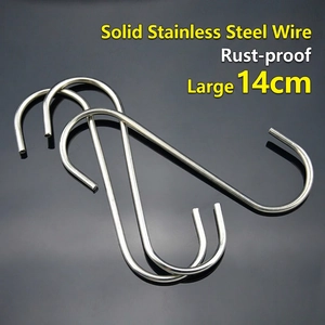 Three 4.0mm heavy duty stainless steel S-hooks 14cm long for kitchen hanging storage