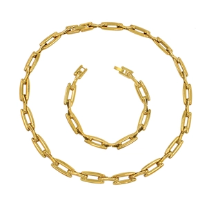 Poliertes Gold Edelstahl Halsketten und Armband Set mit minimalistischen rechteckigen Gliedern