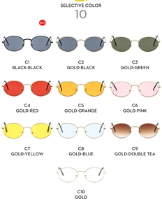 Detailed grid showing 10 color options for oval metal frame retro sunglasses