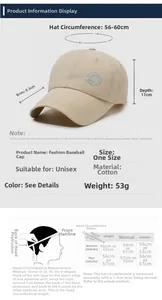 Size chart showing baseball cap dimensions: 56-60cm circumference and measurement guide