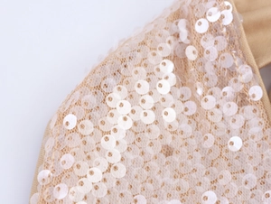 Detailed macro shot of shimmering white sequins on delicate mesh fabric texture