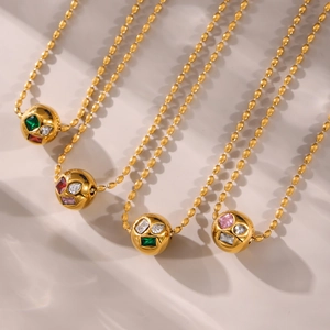 Collier Pendentif Sphère en Acier Inoxydable pour Femme Plaqué Or Sphère Avec Strass Multicolores Bijoux de Mode Collier