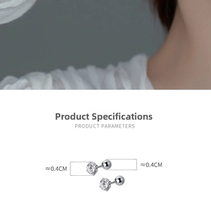 Makro-Detail von S925 Silber-Ohrstecker mit 4mm Zirkonia und sicherem Schraubverschluss