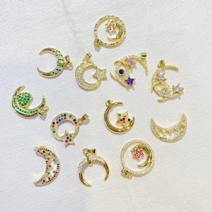 Gold plated celestial charms with colorful zircon moon and star shapes for DIY jewelry
