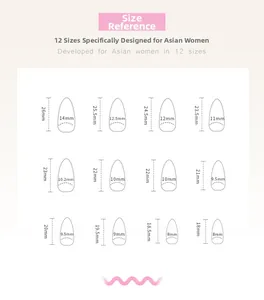 Size chart showing 12 different dimensions for French style press-on nails in millimeters