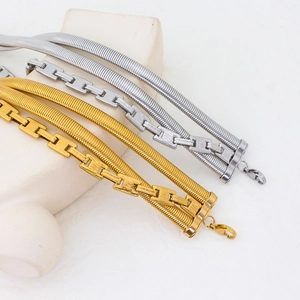 Multilayer stainless steel necklace with gold and silver snake and link chains