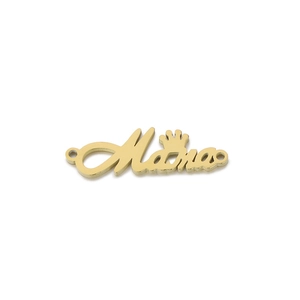 Golden stainless steel Mama pendant with crown and double hole connectors for DIY jewelry