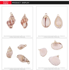 Detailed view of natural sea shells and conches with gold plated edges for DIY jewelry