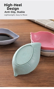 Leaf-shaped dipping saucers with anti-slip high-base design in pastel wheat straw material