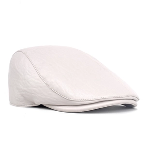 Classic cream faux leather flat cap featuring a detailed pebble grain texture for men and women