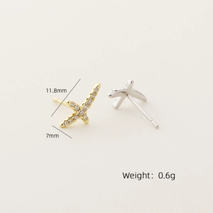X-shape geometric earrings in gold and silver finish with inlaid cubic zirconia