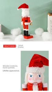 Close-up of hand-painted wooden Santa Nutcracker with 25cm festive bell detail