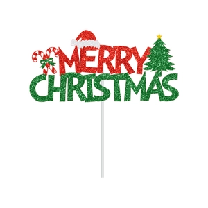 Sparkly Merry Christmas cake topper with red and green glitter letters for holiday desserts