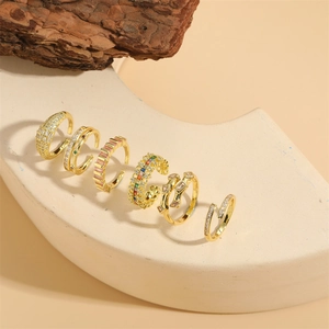Trendy Copper Gold Plated Zirconia Open Ring Geometric Adjustable Jewelry Minimalist INS Style Finger Ring For Women