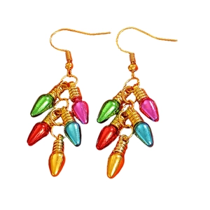 Boucles d'oreilles festives de Noël en forme d'ampoules avec charmes colorés