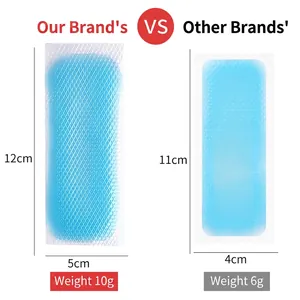 Comparaison de patchs de gel rafraîchissants 12x5cm 10g et 11x4cm 6g pour soulager la chaleur