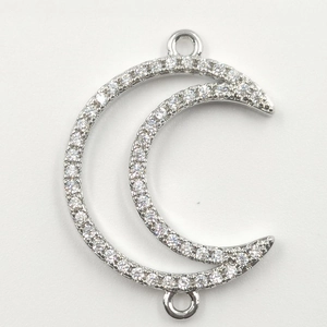 Minimalist silver moon pendant necklace with star and astronaut sparkling crystals
