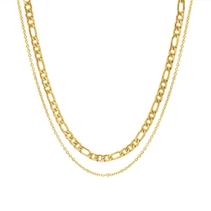 Double Layer Necklace Stainless Steel 18K Gold Plated Figaro Cable Chain Layered Minimalist Jewelry For Women