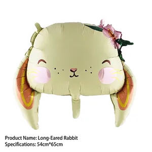 Close-up of long-eared bunny foil balloon in light green, size 54cm x 65cm for Easter