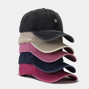 Washed Cotton Baseball Cap Vintage Letter D Embroidery Adjustable Retro Casual Sun Hat For Women Men