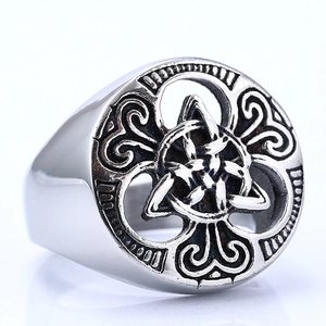 Men's vintage stainless steel ring featuring Celtic Triquetra knot with silver finish