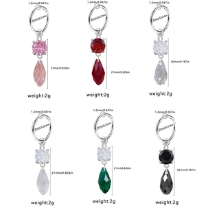 Boucles d'oreilles piercing en acier inoxydable avec zircons goutte en 6 couleurs