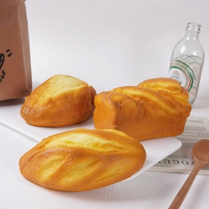 Three-piece artificial PU bread set including baguette and toast for realistic food decor