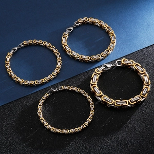 Byzantine style stainless steel bracelet in gold and silver tones with industrial link