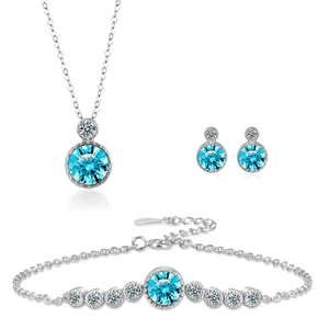 Elegant 925 sterling silver Heart of the Sea jewelry set with sky blue gemstones