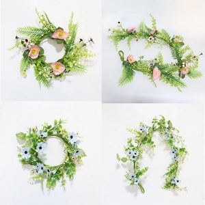Artificial Daisy Satin Flower Wreath Garland And Vine Plastic Eucalyptus Plant For Wedding Arch Desktop Home Decor Romantic Style
