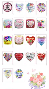 Detail showing 18 styles of 18-inch Spanish Mother's Day foil balloons with floral patterns