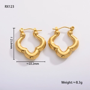 Detailed view of gold geometric leaf earrings with dimensions 25.8mm and 22.2mm