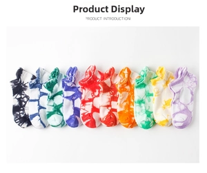 Detailed overhead view of 10-pack tie-dye crew socks in various vibrant color patterns