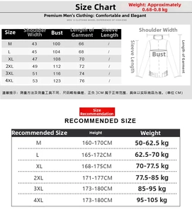 Detailed men's slim fit cardigan size chart with measurements from M to 4XL in centimeters
