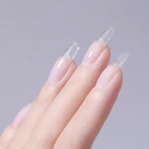 Natural nude trapezoid false nails with ultra-thin C-curve for a seamless seamless fit