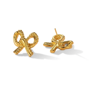 Bow Knot Stud Earrings Hollow Twisted Rope Design Copper Jewelry With 925 Sterling Silver Earring Post For Women