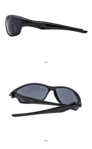 Side and back view of Y2K cyberpunk sports sunglasses with black wraparound frame