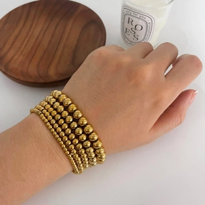 Bracciale Di Perline In Acciaio Inossidabile 316L Placcato Oro 18K PVD Per Donna Impermeabile Semplice Elastico Gioiello
